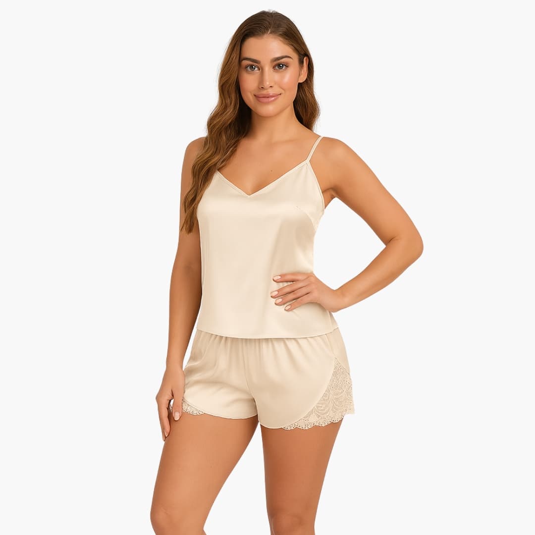 Women's Pajama Set with V-Neck Spaghetti Strap Top and Shorts | Nightwear