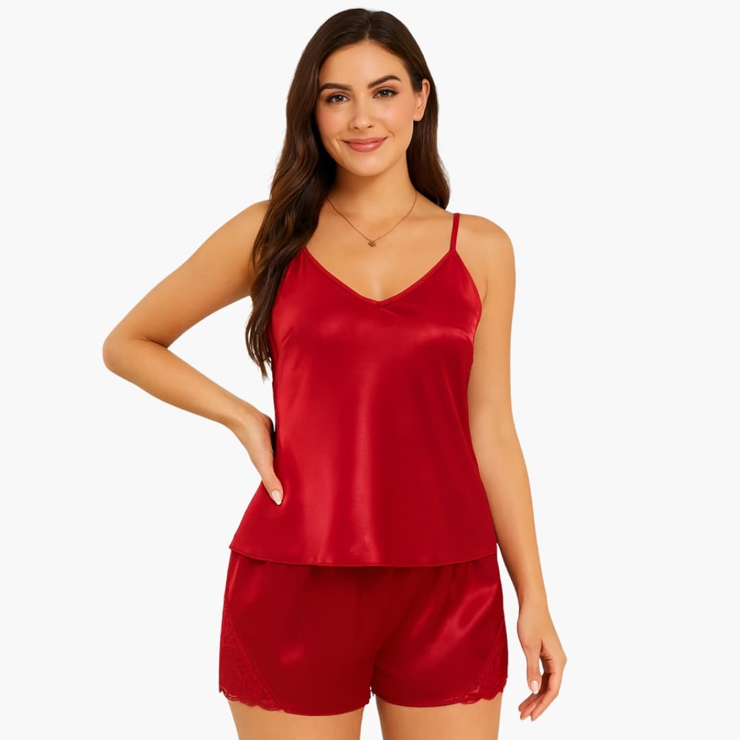 Women's Pajama Set with V-Neck Spaghetti Strap Top and Shorts | Nightwear