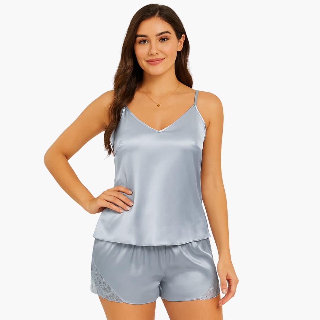 Women's Pajama Set with V-Neck Spaghetti Strap Top and Shorts | Nightwear