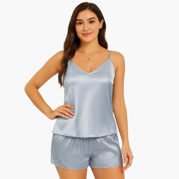Women's Pajama Set with V-Neck Spaghetti Strap Top and Shorts | Nightwear