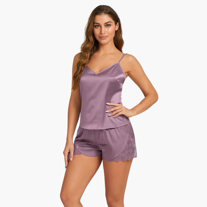 Women's Pajama Set with V-Neck Spaghetti Strap Top and Shorts | Nightwear