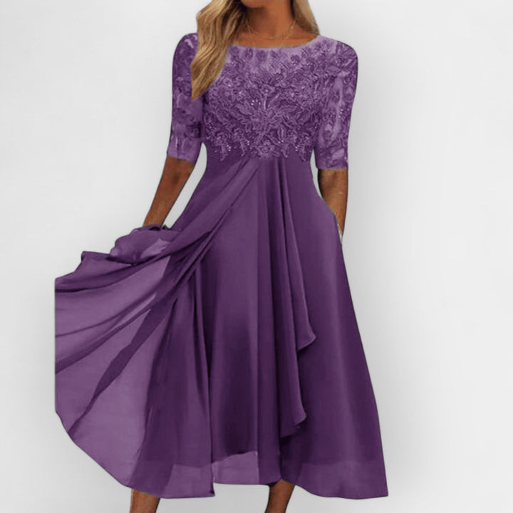 Zofia | Women's Midi Dress with Lace Trim and Flared Silhouette