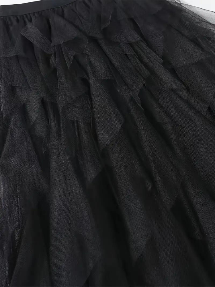Damska Spódnica Midi | Luźny Krój | Warstwowy Tiul z Elastyczną Talią | Elegancki Styl
