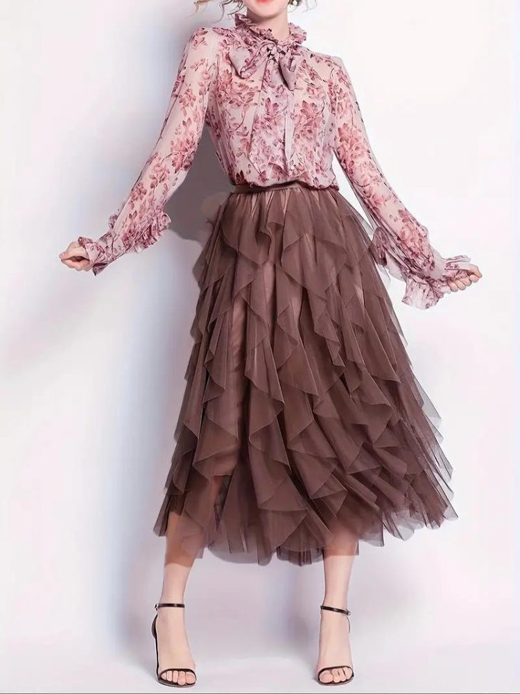 Damska Spódnica Midi | Luźny Krój | Warstwowy Tiul z Elastyczną Talią | Elegancki Styl