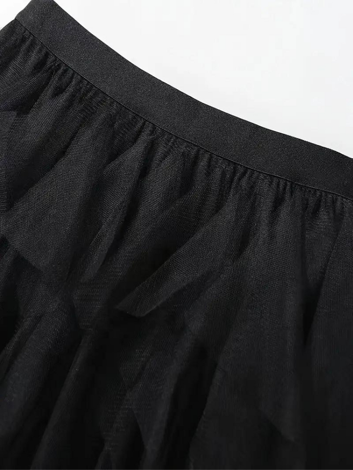 Damska Spódnica Midi | Luźny Krój | Warstwowy Tiul z Elastyczną Talią | Elegancki Styl