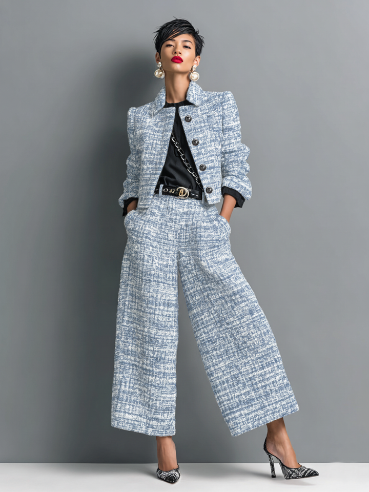 Akira | Women’s Loose-Fit Two-Piece Set with a Cropped Blazer and Wide-Leg Trousers