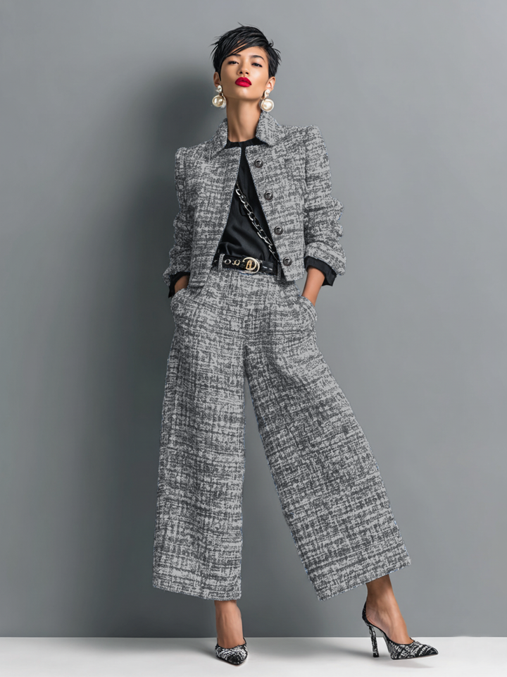 Akira | Women’s Loose-Fit Two-Piece Set with a Cropped Blazer and Wide-Leg Trousers