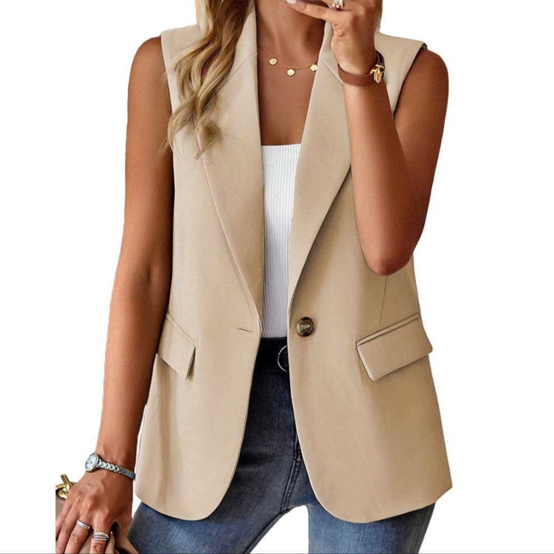 Women's Fitted Sleeveless Blazer with Open Front and Pockets | Blazer Vest