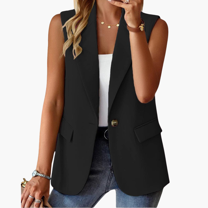 Women's Fitted Sleeveless Blazer with Open Front and Pockets | Blazer Vest