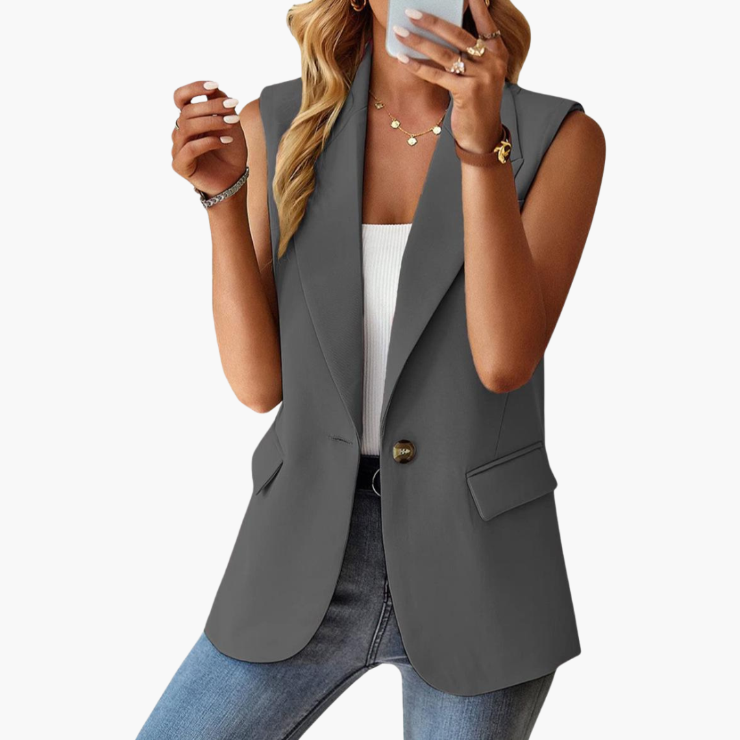 Women's Fitted Sleeveless Blazer with Open Front and Pockets | Blazer Vest