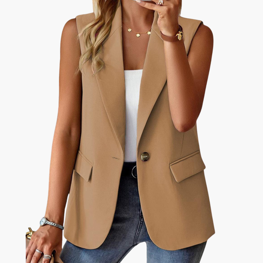 Women's Fitted Sleeveless Blazer with Open Front and Pockets | Blazer Vest