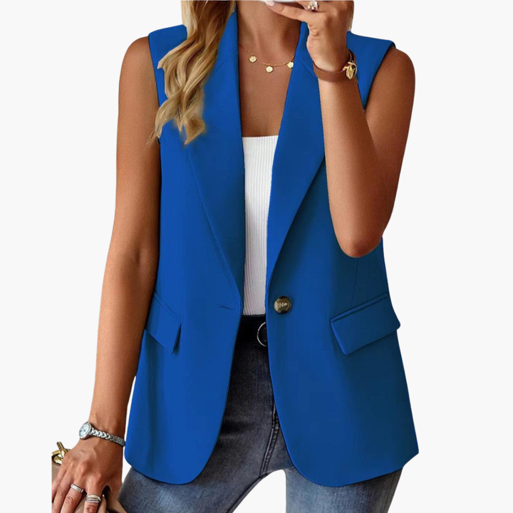 Women's Fitted Sleeveless Blazer with Open Front and Pockets | Blazer Vest