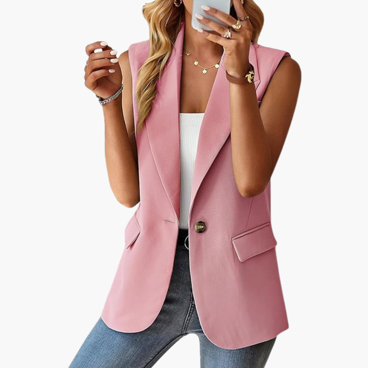 Women's Fitted Sleeveless Blazer with Open Front and Pockets | Blazer Vest
