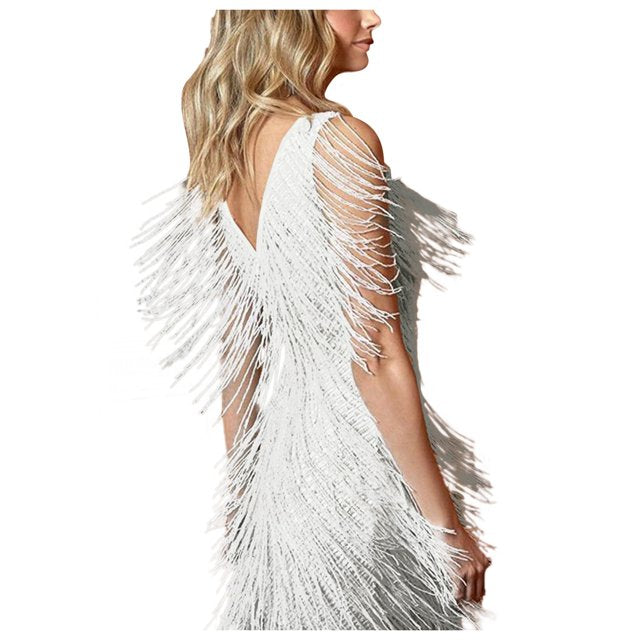Women's Mini Dress | V-Neckline | Shiny Fringes | Party Style