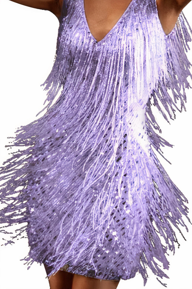 Women's Mini Dress | V-Neckline | Shiny Fringes | Party Style
