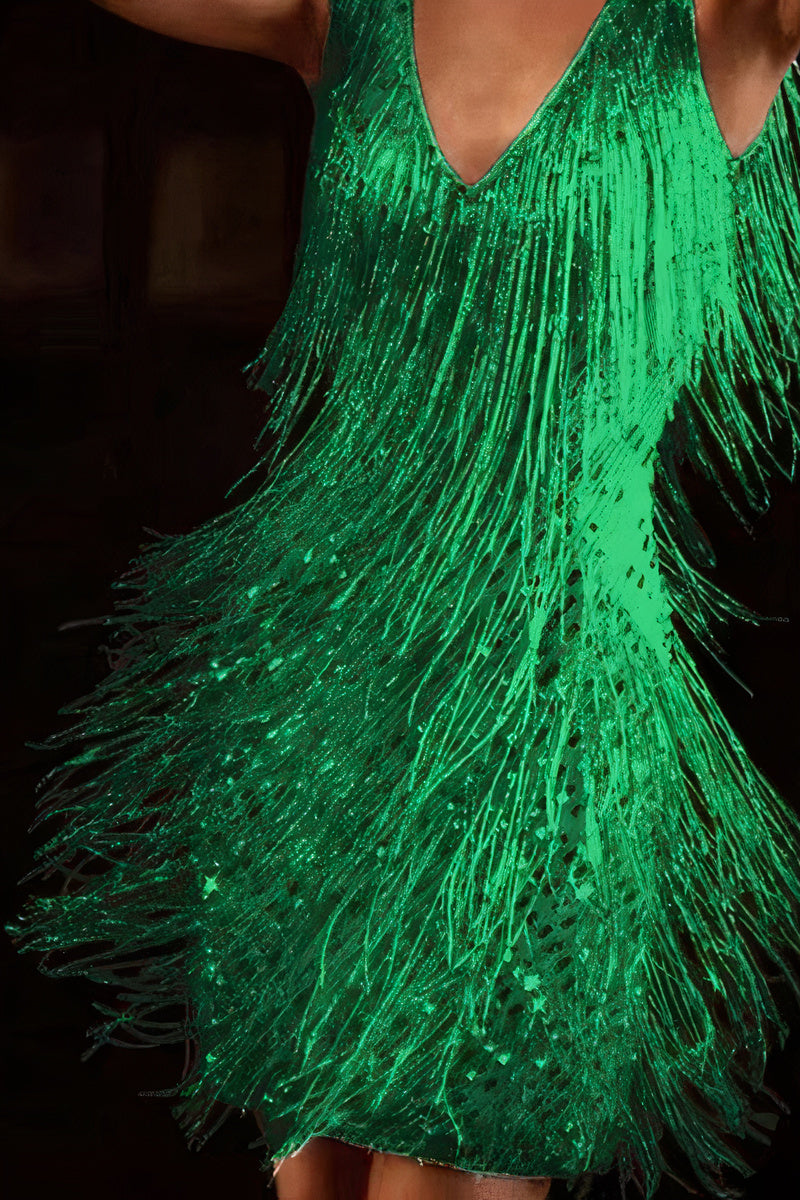 Women's Mini Dress | V-Neckline | Shiny Fringes | Party Style