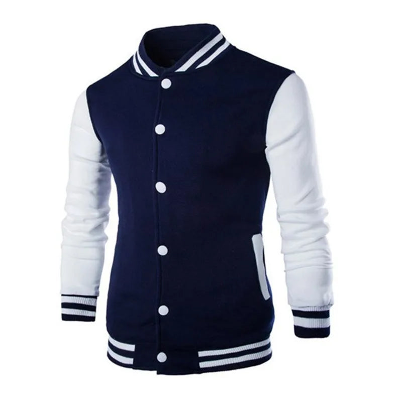 Men's Color Block Snap Button Varsity Jacket | Ribbed Trim