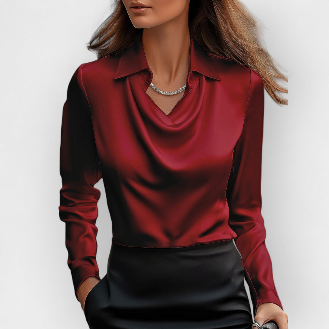Emilia | Women's satin blouse with a draped neckline