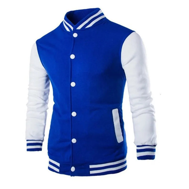 Men's Color Block Snap Button Varsity Jacket | Ribbed Trim