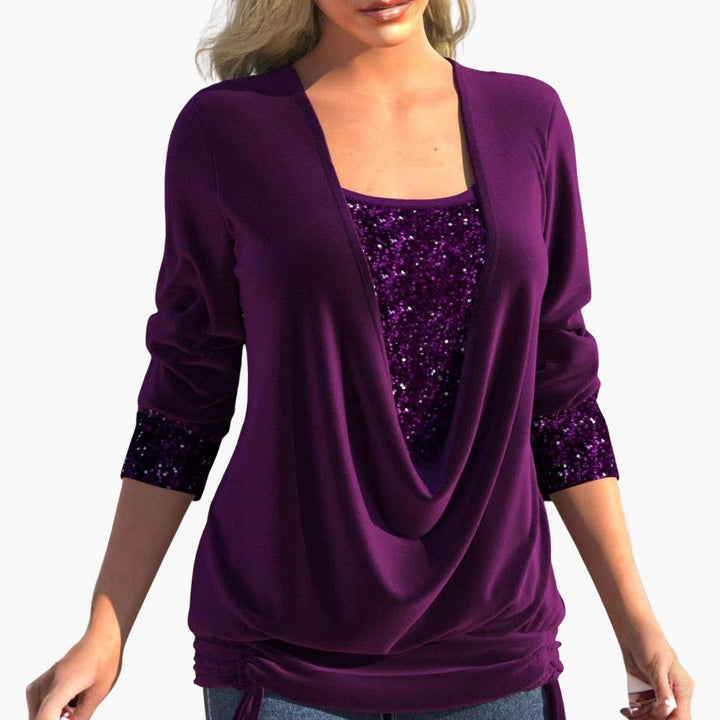 Damski Top z Cekinami i Drapowanym Dekoltem | Partywear