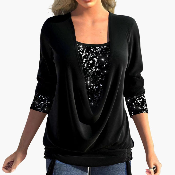 Damski Top z Cekinami i Drapowanym Dekoltem | Partywear