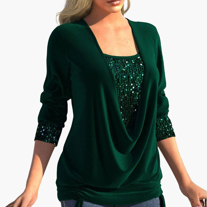 Damski Top z Cekinami i Drapowanym Dekoltem | Partywear