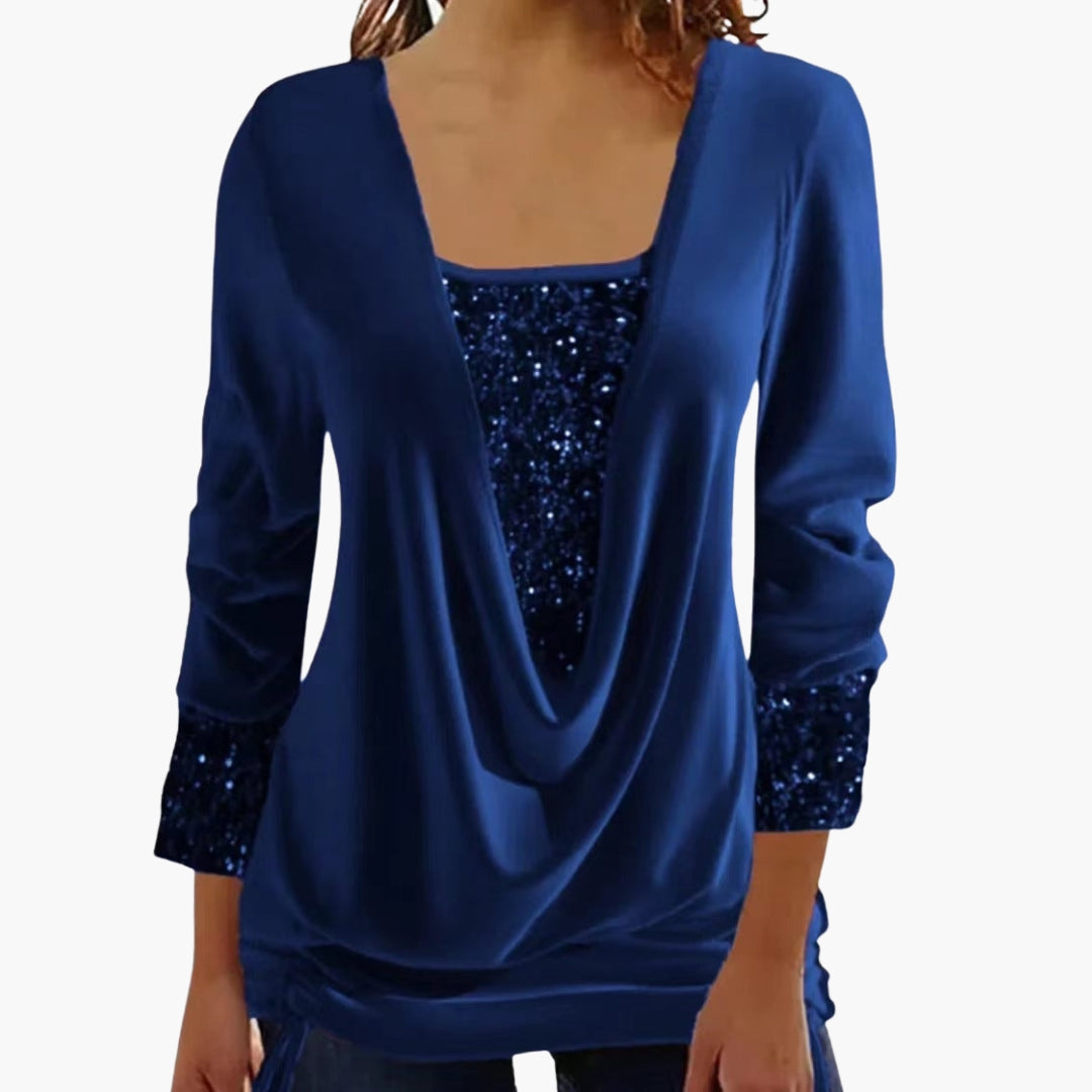 Damski Top z Cekinami i Drapowanym Dekoltem | Partywear