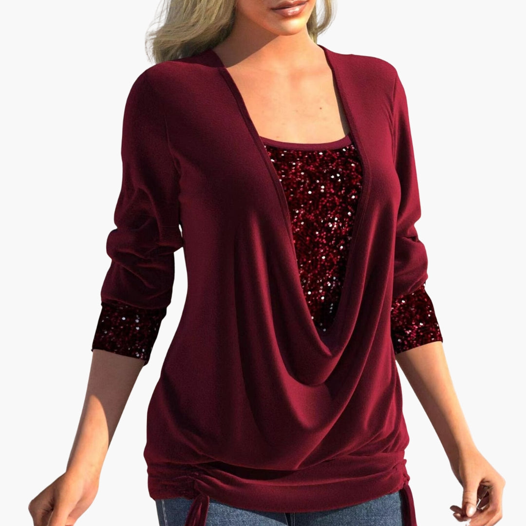Damski Top z Cekinami i Drapowanym Dekoltem | Partywear