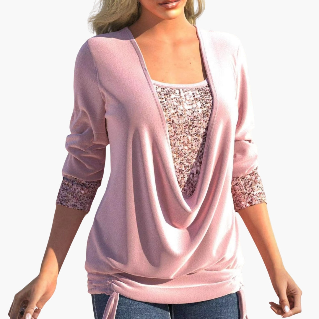 Damski Top z Cekinami i Drapowanym Dekoltem | Partywear