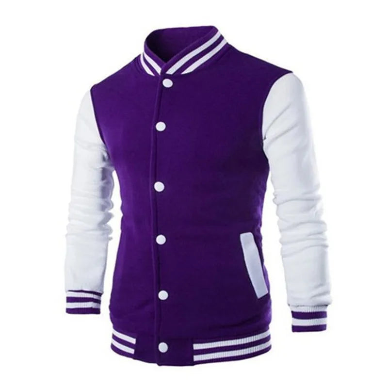 Men's Color Block Snap Button Varsity Jacket | Ribbed Trim
