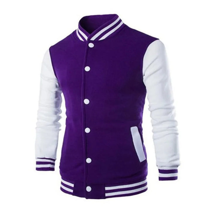 Men's Color Block Snap Button Varsity Jacket | Ribbed Trim