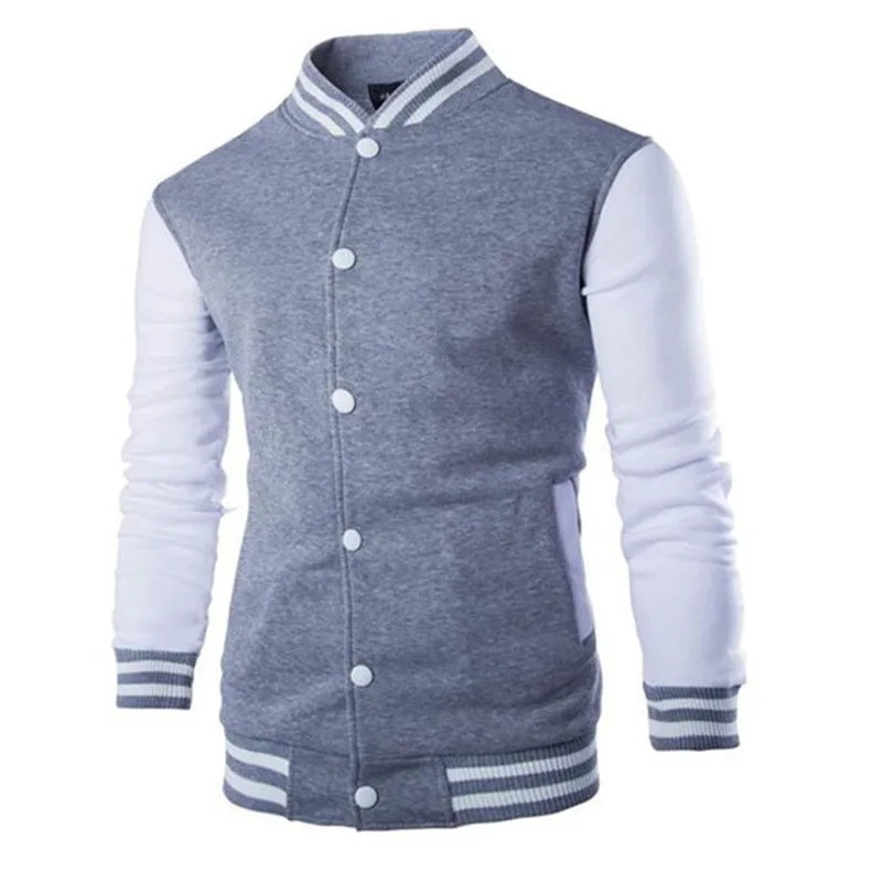 Men's Color Block Snap Button Varsity Jacket | Ribbed Trim