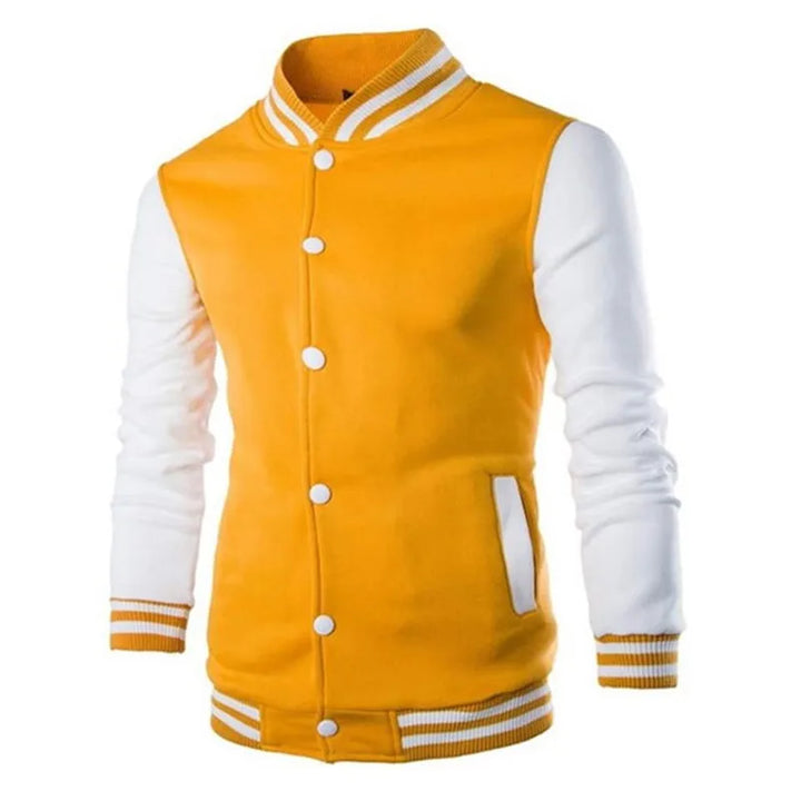 Men's Color Block Snap Button Varsity Jacket | Ribbed Trim