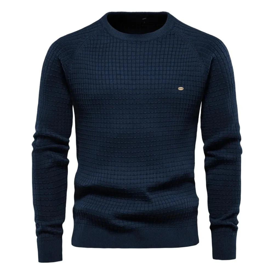 Felix | Męski Sweter o Regularnym Kroju z Wafelkową Fakturą i Okrągłym Dekoltem