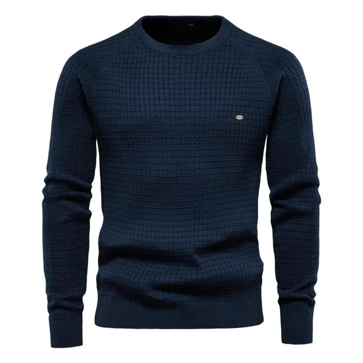 Felix | Męski Sweter o Regularnym Kroju z Wafelkową Fakturą i Okrągłym Dekoltem
