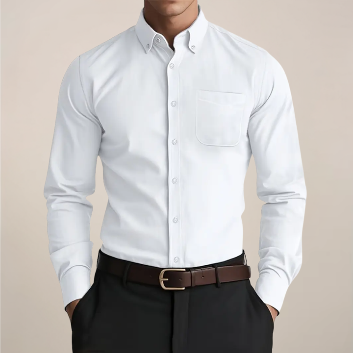 Theodore | Męska Koszula Slim Fit z Długimi Rękawami, Klasycznym Kołnierzykiem i Kieszenią