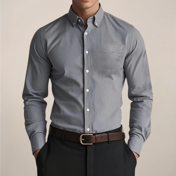 Theodore | Męska Koszula Slim Fit z Długimi Rękawami, Klasycznym Kołnierzykiem i Kieszenią