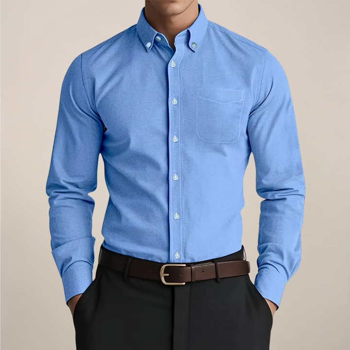 Theodore | Męska Koszula Slim Fit z Długimi Rękawami, Klasycznym Kołnierzykiem i Kieszenią