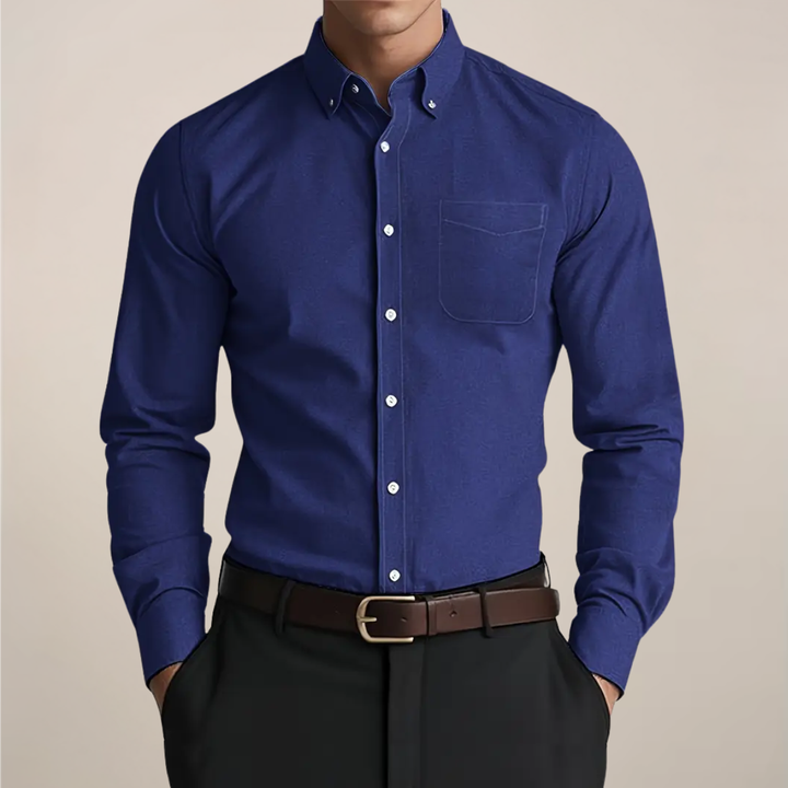 Theodore | Męska Koszula Slim Fit z Długimi Rękawami, Klasycznym Kołnierzykiem i Kieszenią