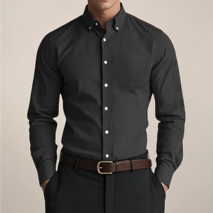Theodore | Męska Koszula Slim Fit z Długimi Rękawami, Klasycznym Kołnierzykiem i Kieszenią