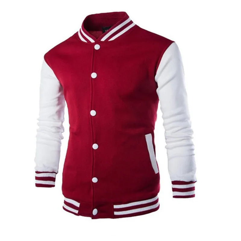 Men's Color Block Snap Button Varsity Jacket | Ribbed Trim