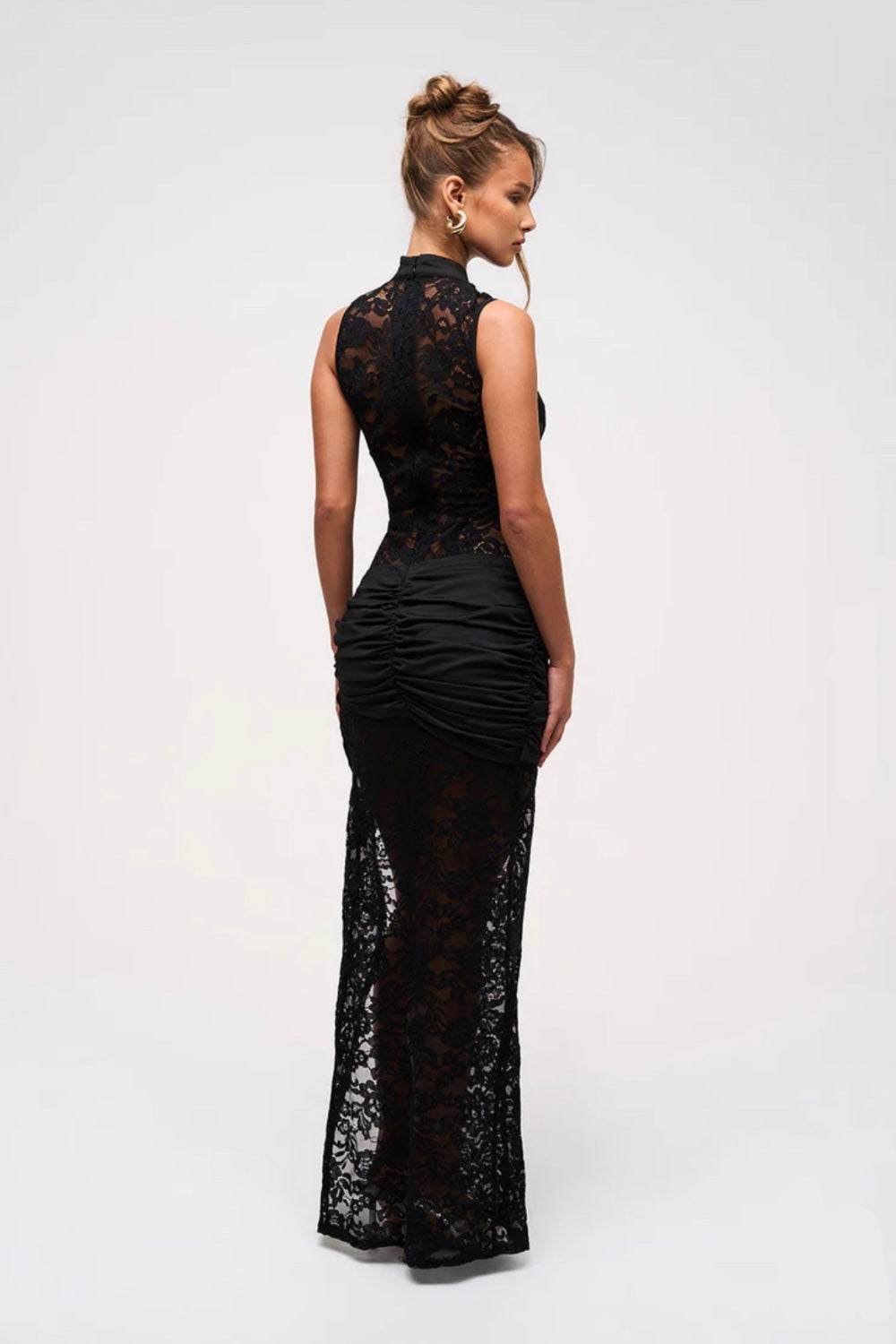 Women's Sleeveless Dress with High Neckline and Slit | Maxi