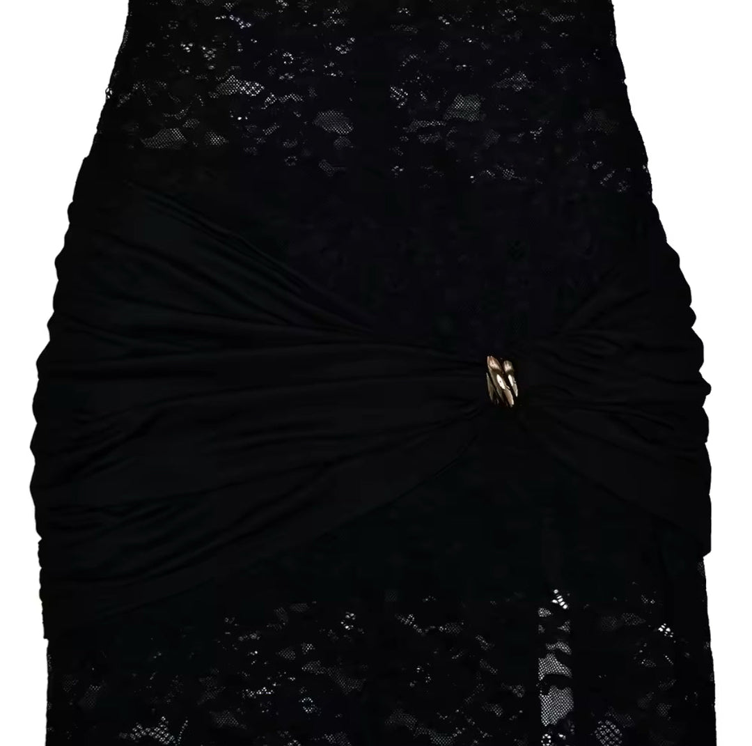 Women's Sleeveless Dress with High Neckline and Slit | Maxi