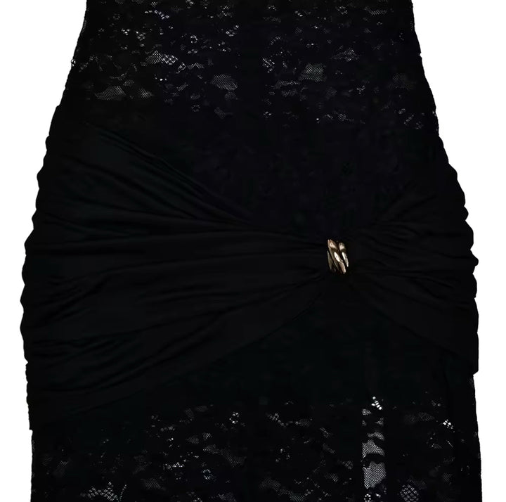 Women's Sleeveless Dress with High Neckline and Slit | Maxi