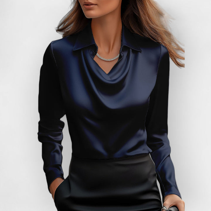 Emilia | Women's satin blouse with a draped neckline