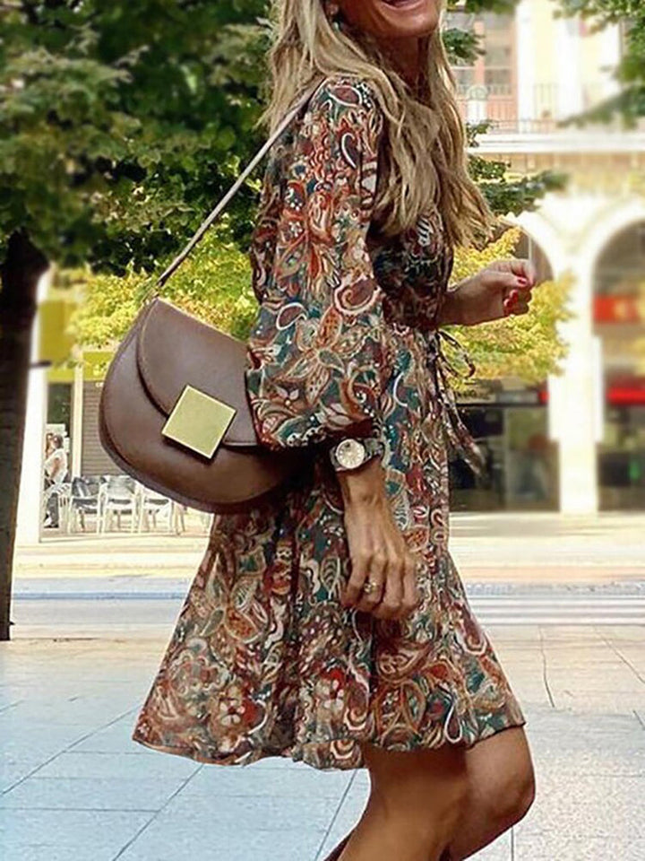 Women's Mini Dress | Loose Fit | Long Sleeves with V-Neck | Boho