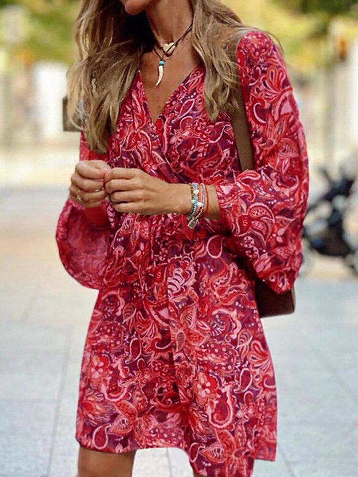 Women's Mini Dress | Loose Fit | Long Sleeves with V-Neck | Boho