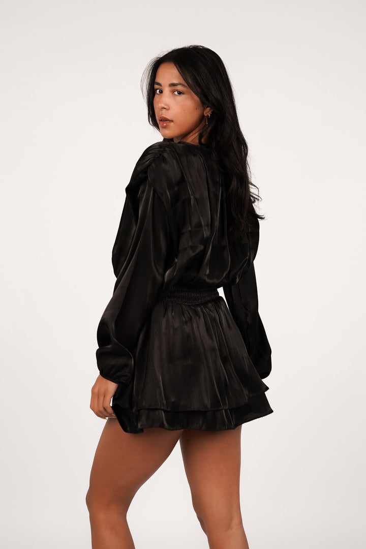 Women's Long Sleeve Dress with Round Neckline and Waist Tie | Mini