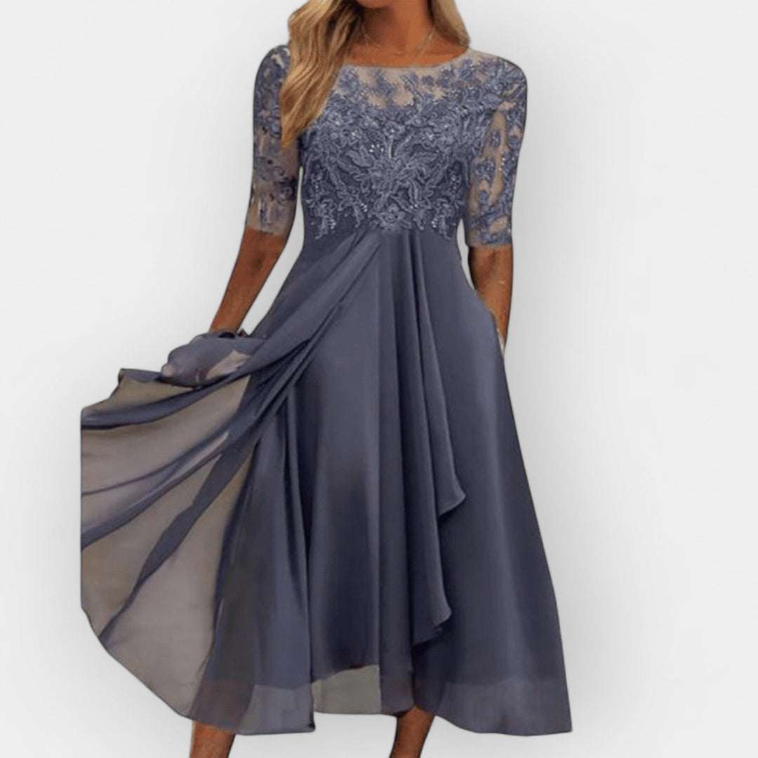Zofia | Women's Midi Dress with Lace Trim and Flared Silhouette