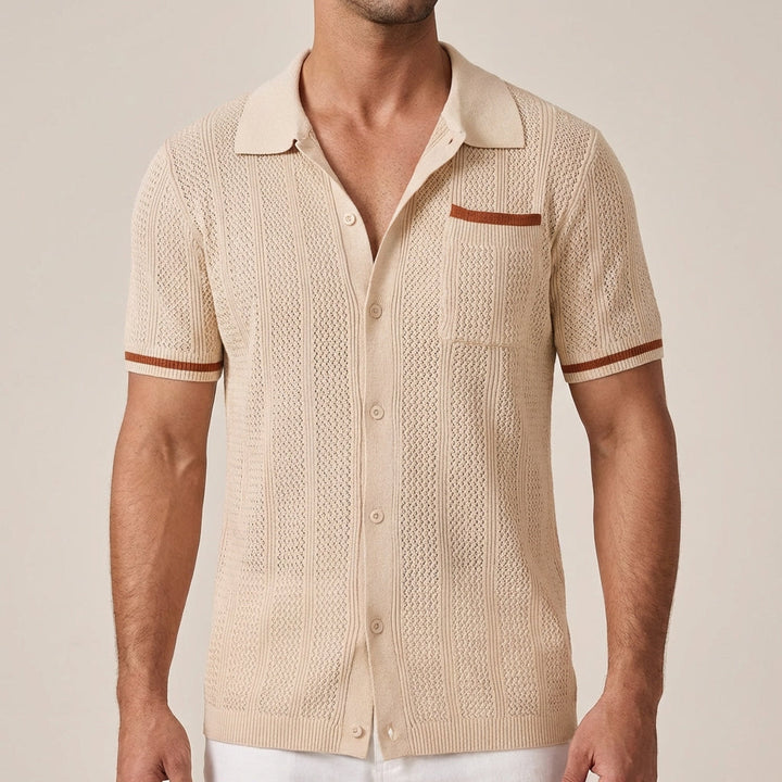 Leander | Men's Regular-Fit Polo Shirt with Striped Trim and Buttons